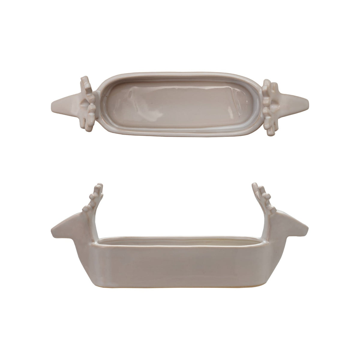 Creative Co-op 10-1/4"Lx4"H Stoneware Cracker Dish w Deer Handles, White