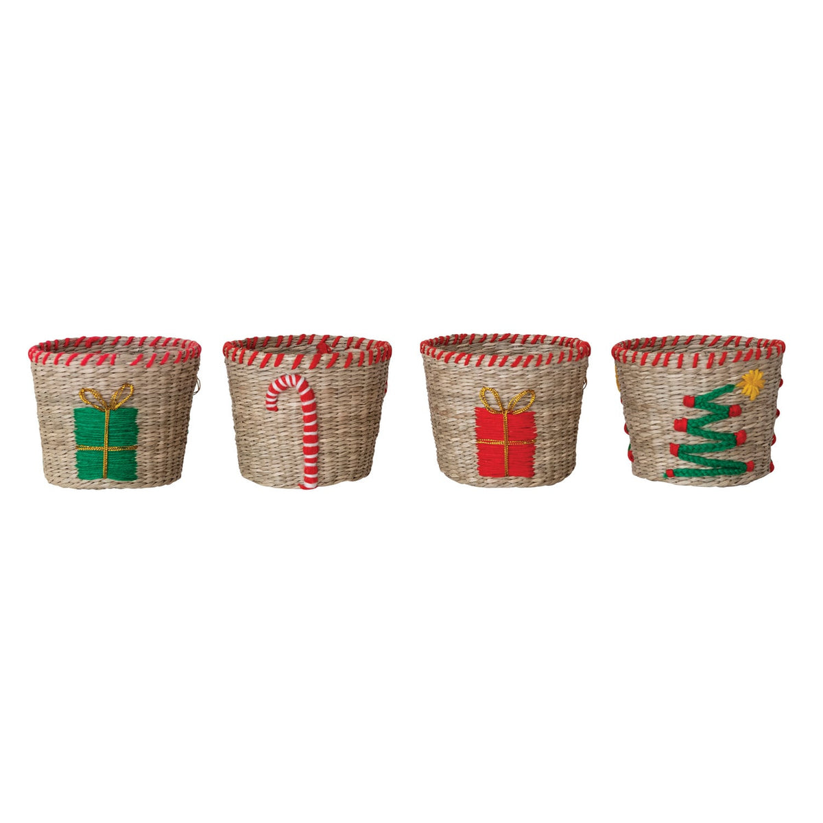 Creative Co-op Hand-Woven Seagrass & Cotton Basket with Stitched Edge, 4 Styles (Each One Will Vary)