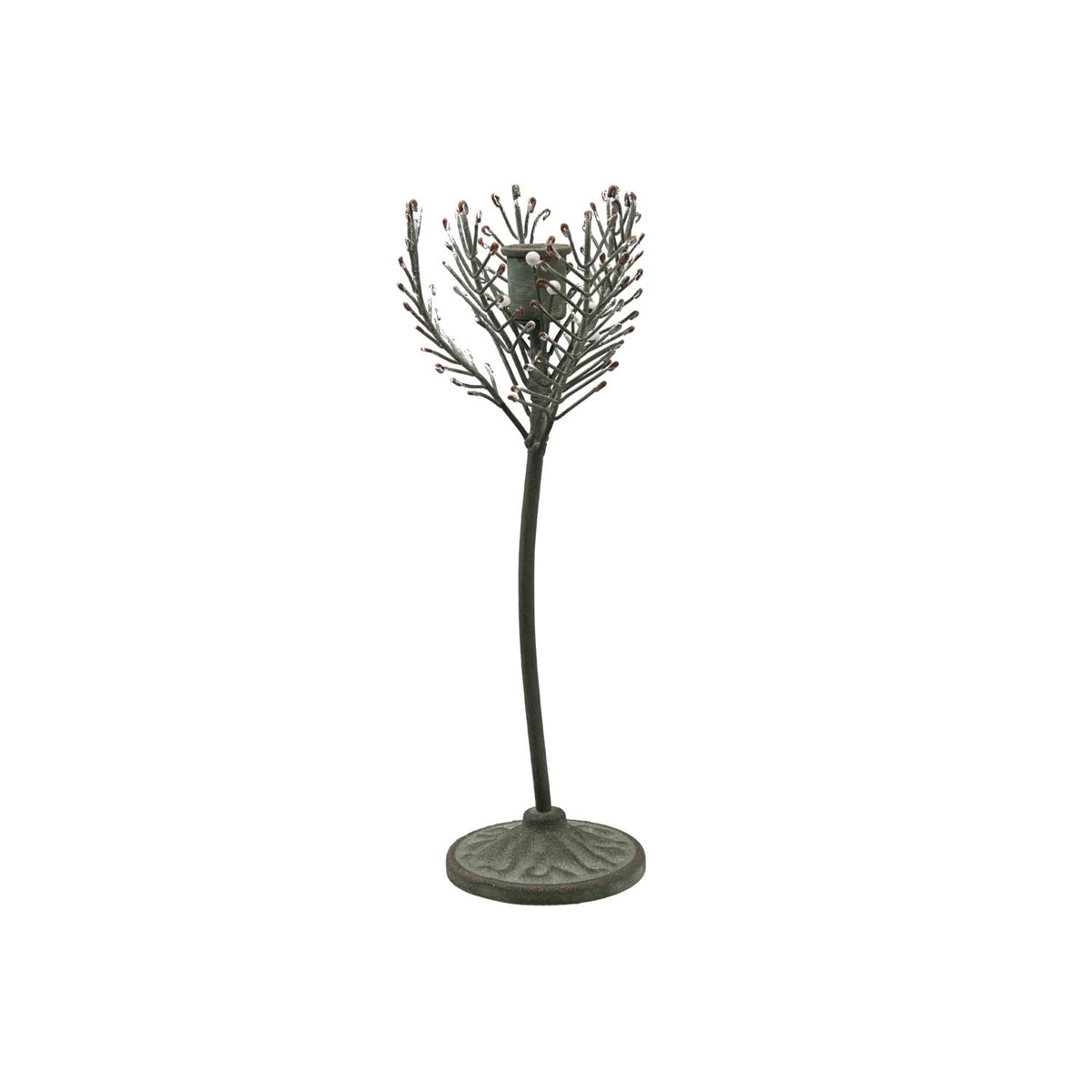 Creative Co-op Painted Metal Pine Sprig Shaped Taper Holder, Green & White