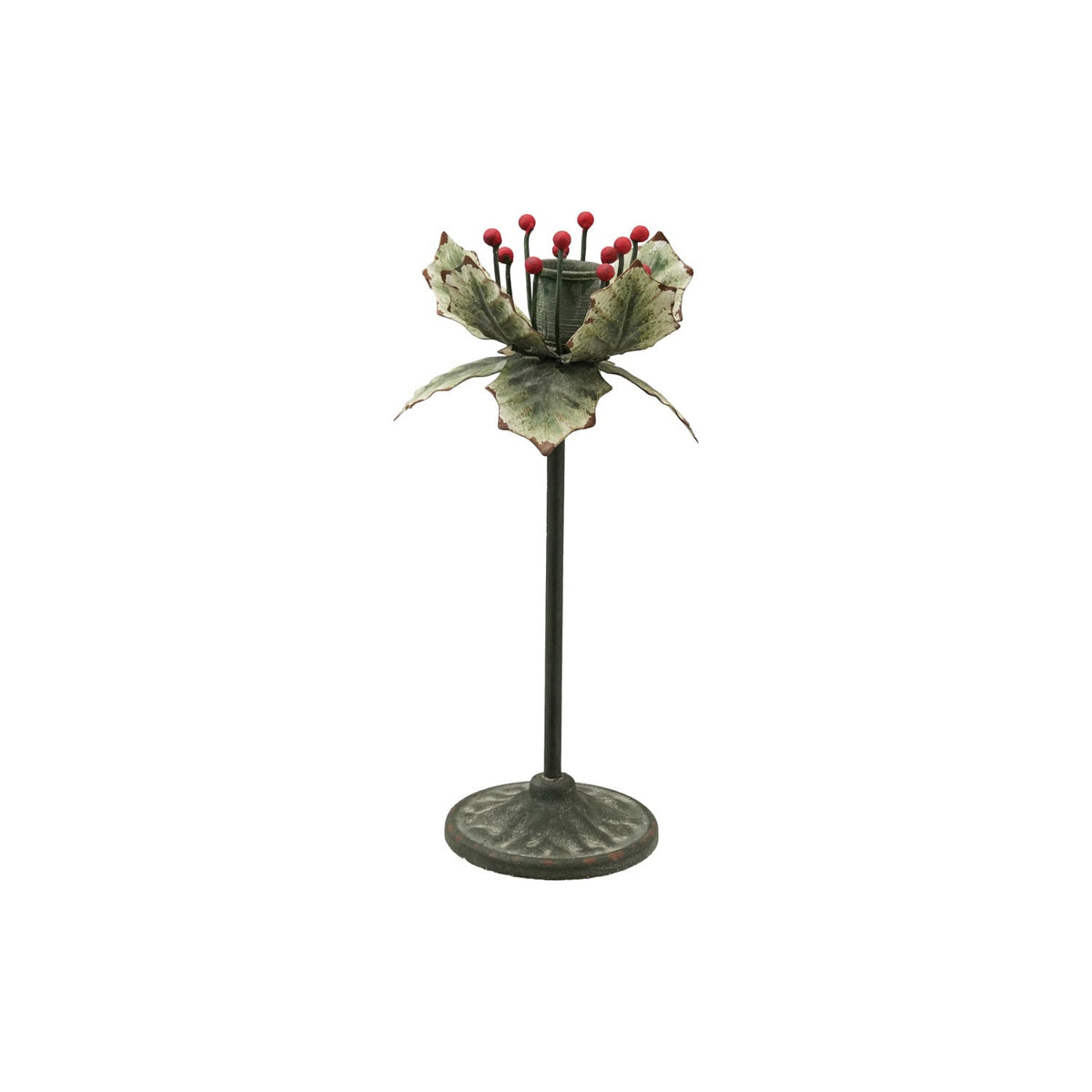 Creative Co-op Painted Metal Holly Leaf Shaped Taper Holder, Green & Red