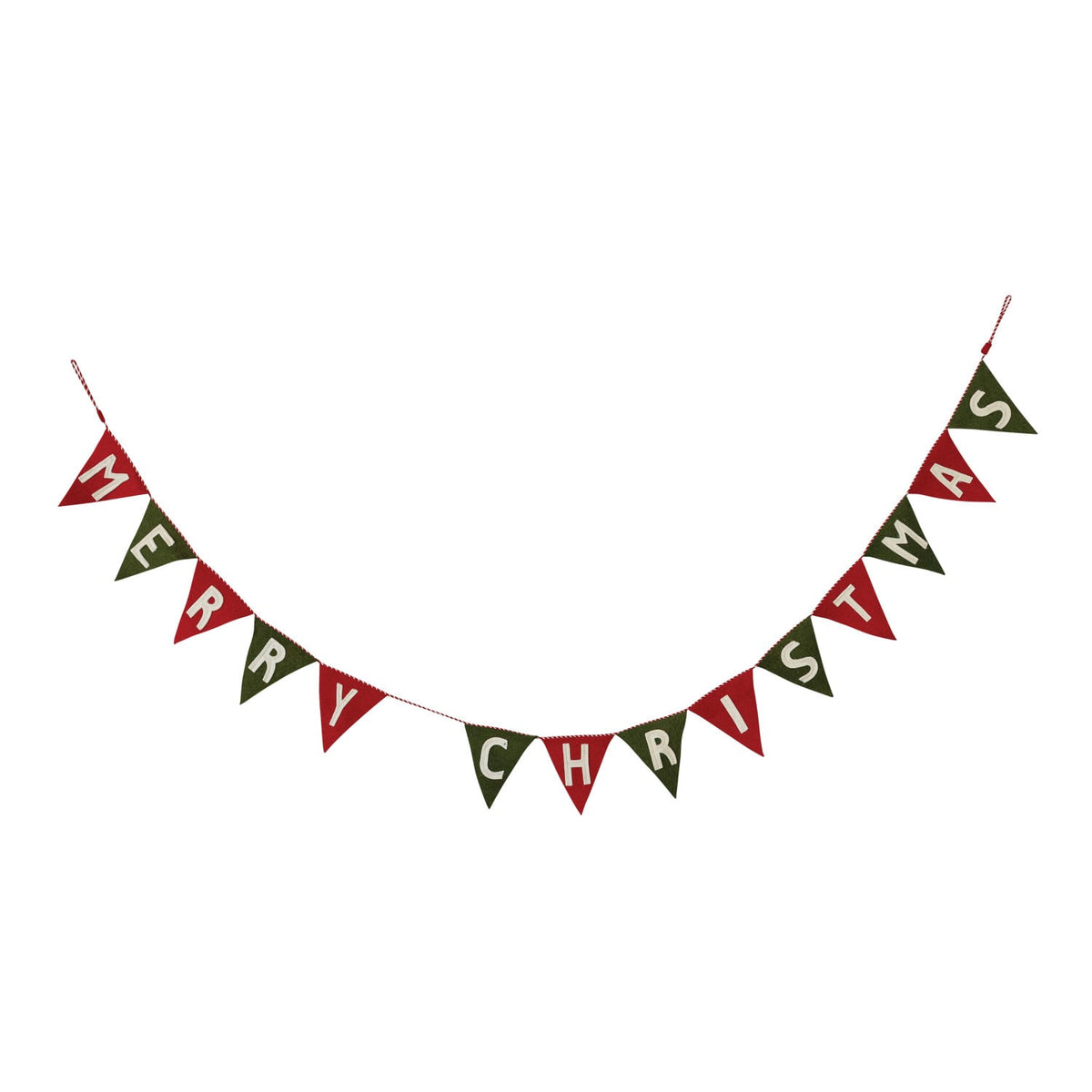 Creative Co-op Handmade Wool Felt Pennant Banner "Merry Christmas" with Striped Cord
